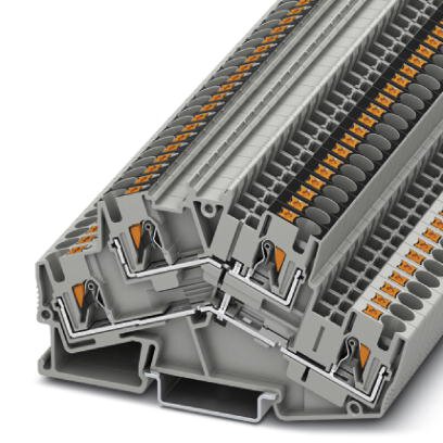 Phoenix Contact Multi-Level w/ Equipotential Bonder Desk Design Terminal Block; PTTBS 4-PV; 24A; 600V; 2-Level; #24 - #10; Push-In Connection; Gray